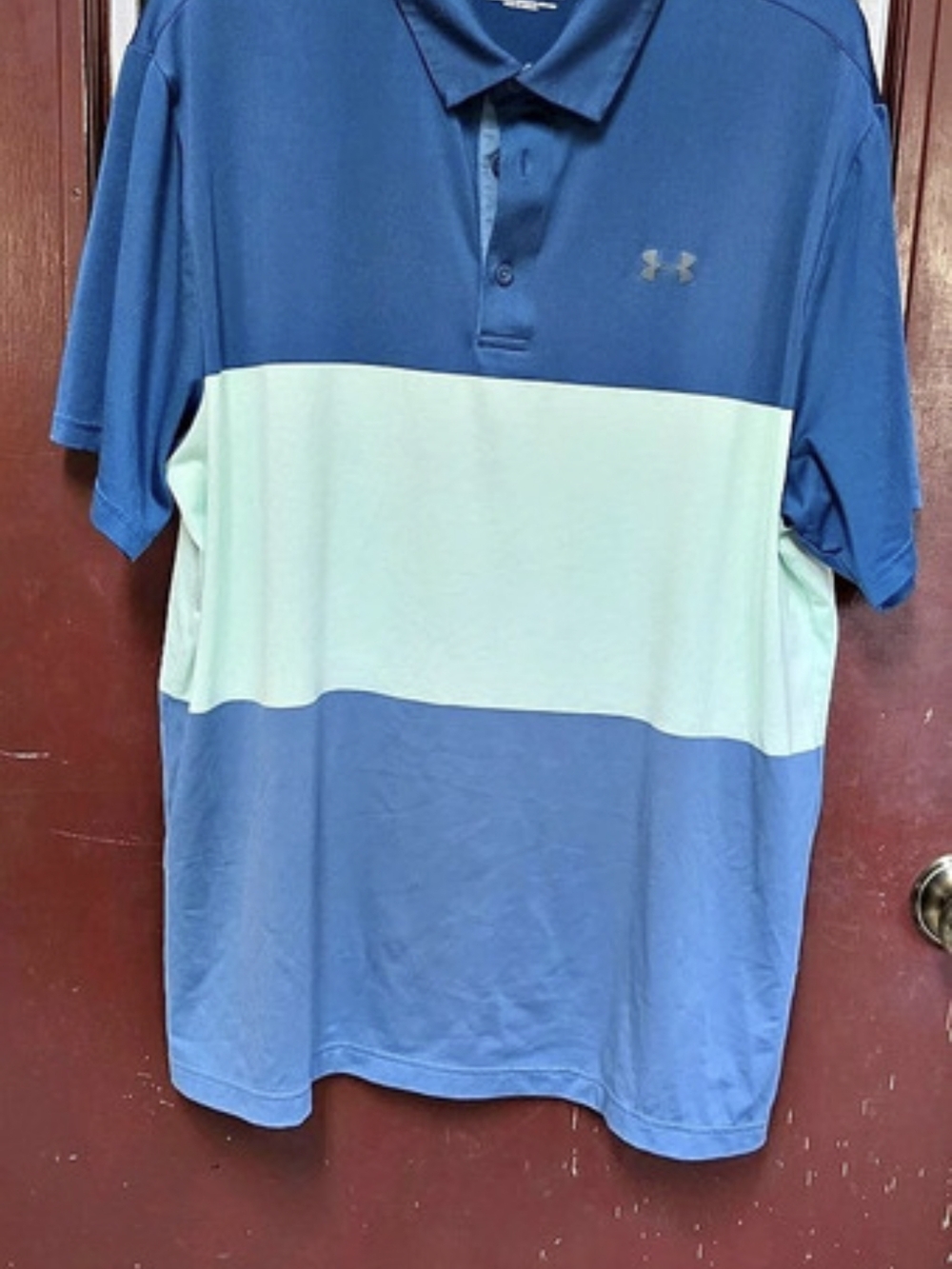 Under Armour Playoff Polo Color Block Polo in Blue & Green XL Like New